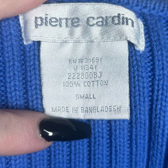 Pierre Cardin Blue Long Sleeve Pullover Sweater Size S Cable Knit Side Buttons - Picture 10 of 11